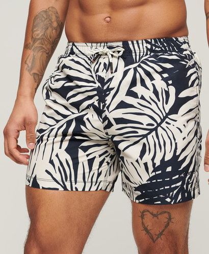 Men's Printed 15-inch Recycled Swim Shorts White / Mono Palm Print - Size: L - Superdry - Modalova