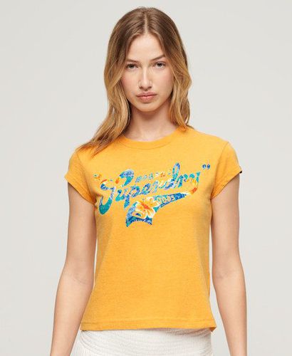 Damen Geblümtes T-Shirt mit Schriftzug und Flügelärmeln - Größe: 42 - Superdry - Modalova