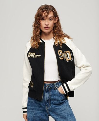 Ladies Lightweight Graphic Embroidered College Jersey Bomber, Black and Off White, Size: 12 - Superdry - Modalova