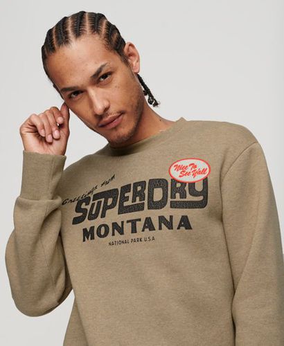 Men's Classic Graphic Print Travel Postcard Crew Sweatshirt, Beige and Black, Size: S - Superdry - Modalova