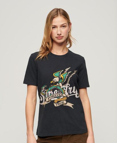 Women's Tattoo Script Graphic T-Shirt Dark Grey / Jet Black - Size: 10 - Superdry - Modalova