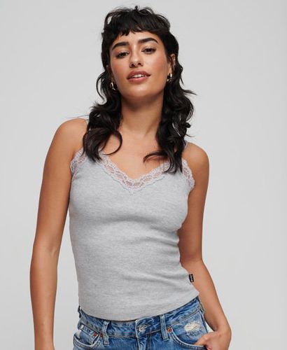 Ladies Organic Cotton Vintage Rib Lace Trim Cami Top, Grey, Size: S/M - Superdry - Modalova