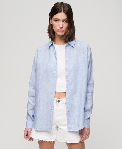 Women's Casual Linen Boyfriend Shirt / Blue Bonnet Stripe - Size: 14 - Superdry - Modalova