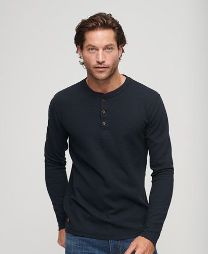 Mens Relaxed Fit Waffle Cotton Henley Top, Navy Blue, Size: L - Superdry - Modalova