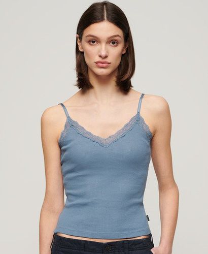 Ladies Slim Fit Lace Trim Athletic Essential Cami Top, Blue, Size: 6-8 - Superdry - Modalova