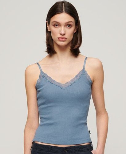 Women's Athletic Essential Lace Trim Cami Top Blue / Wedgewood Blue - Size: 10-12 - Superdry - Modalova