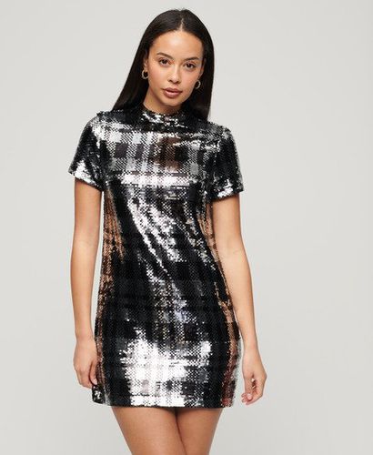 Women's High Neck Sequin T-Shirt Dress Silver / Check Sequin - Size: 10 - Superdry - Modalova