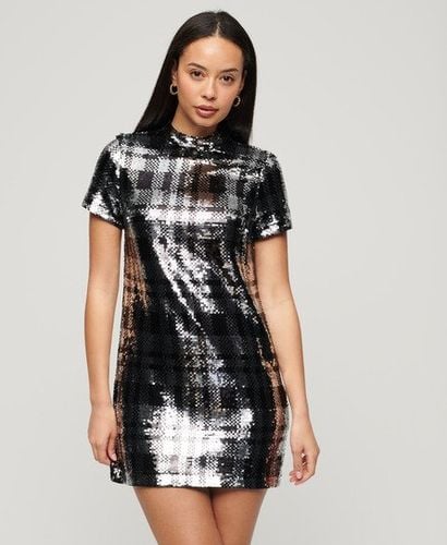 Women's High Neck Sequin T-Shirt Dress Silver / Check Sequin - Size: 14 - Superdry - Modalova