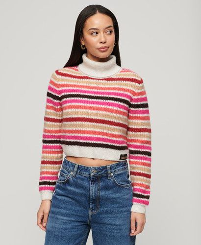 Women's Stripe Cropped Roll Neck Jumper White / Ecru Stripe - Size: 10 - Superdry - Modalova