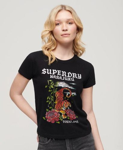 Damen Figurbetontes Tattoo-T-Shirt mit Strassbesatz - Größe: 36 - Superdry - Modalova