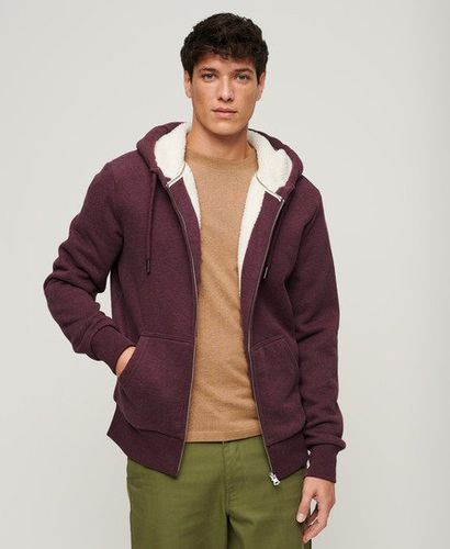 Men's Essential Borg Lined Zip Hoodie Red / Track Burgundy Marl - Size: L - Superdry - Modalova