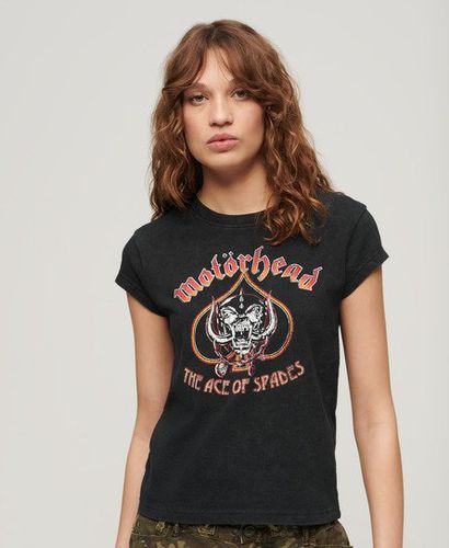 X Motörhead Ladies Slim Fit Graphic Print Cap Sleeve Band T-Shirt, Black, Size: 10 - Superdry - Modalova