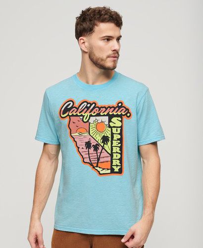 Mens Classic Neon Travel Graphic Loose T-Shirt, Blue, Size: M - Superdry - Modalova