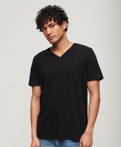 Men's V-Neck Slub Short Sleeve T-Shirt Black - Size: L - Superdry - Modalova
