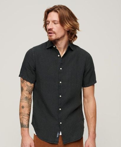 Mens Slim Fit Logo Patch Studios Casual Linen Shirt, Black, Size: XXL - Superdry - Modalova