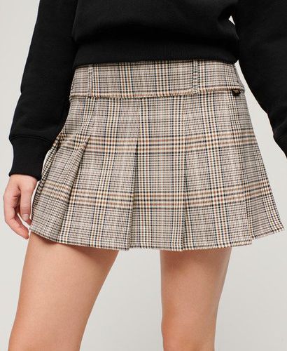 Ladies Classic Checked Low Rise Pleated Mini Skirt, Beige, Size: 10 - Superdry - Modalova