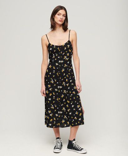 Women's Printed Button-Up Cami Midi Dress Black / Candice Floral Print - Size: 10 - Superdry - Modalova