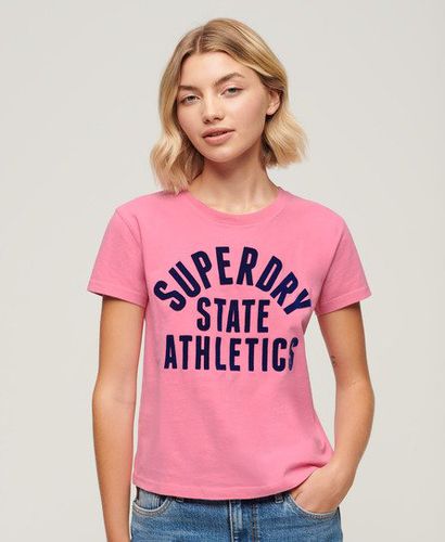 Damen Tailliertes, Beflocktes Varsity T-Shirt - Größe: 40 - Superdry - Modalova