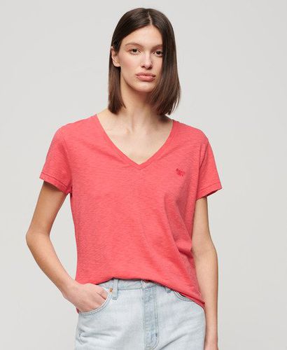 Women's Slub Embroidered V-Neck T-Shirt / Spiced Coral - Size: 12 - Superdry - Modalova