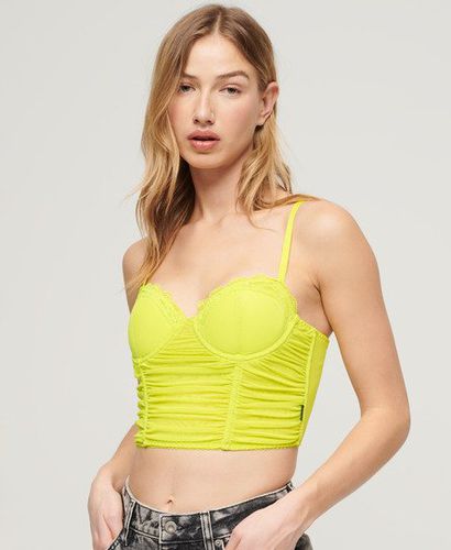 Women's Ruched Mesh Crop Corset Top Yellow / Sulphur Spring - Size: 10 - Superdry - Modalova