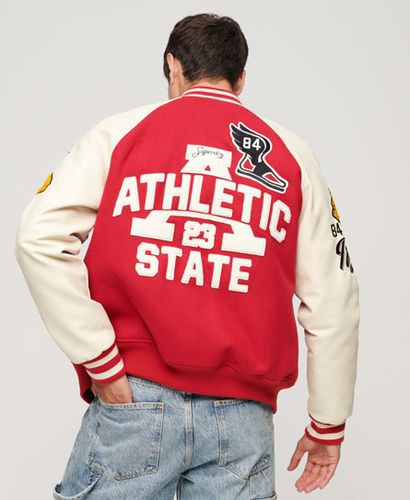 Mens College Varsity Patched Bomber Jacket, Red and White, Size: L - Superdry - Modalova