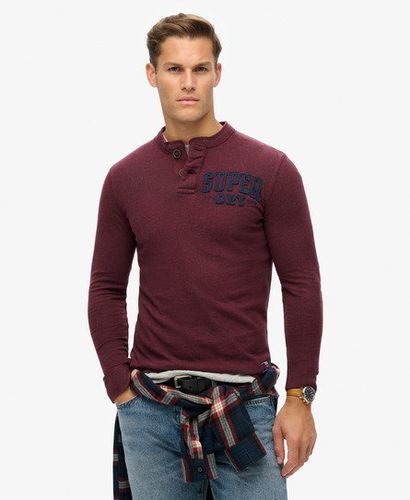 Men's Vintage Athletic Long Sleeve Grandad Top, Burgundy, Size: XL - Superdry - Modalova