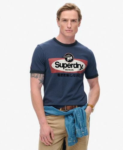 Men's Core Logo Ringer Workwear Graphic Crew Neck T-Shirt, Navy Blue, Size: S - Superdry - Modalova