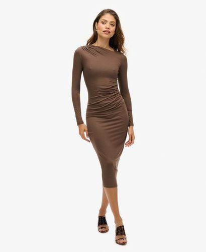 Women's Long Sleeve Ruched Midi Dress Brown / Chocolate Brown - Size: 10 - Superdry - Modalova