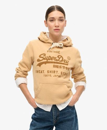 Women's Classic Velour Graphic Hoodie Brown/Beige / Draft Beige Brown - Size: 12 - Superdry - Modalova