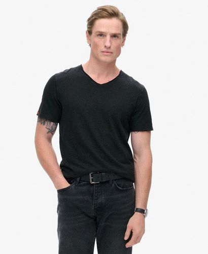 Men's Raw Edge Slub V-Neck T-Shirt Black - Size: S - Superdry - Modalova