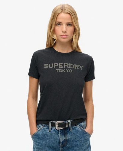 Women's Sport Luxe Graphic Fitted T-Shirt Black / Black Rhinestone - Size: 16 - Superdry - Modalova