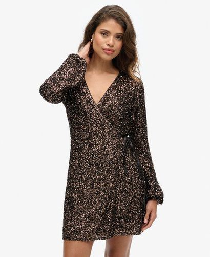 Women's Sequin Wrap Mini Dress Brown / Bronze Mega Sequin - Size: 10 - Superdry - Modalova