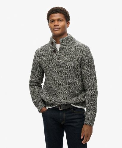 Men's Chunky Knit Henley Jumper Dark Grey / Charcoal Twist - Size: M - Superdry - Modalova