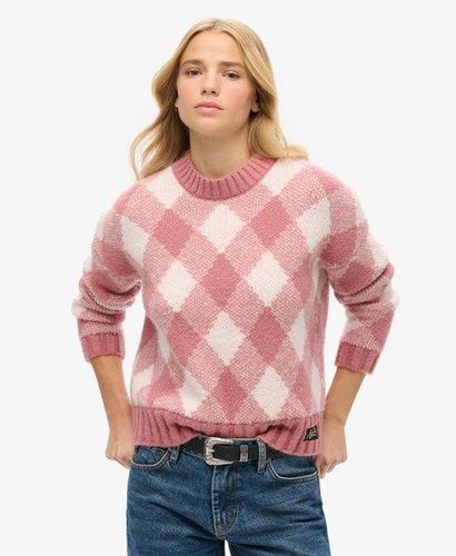 Women's Argyle Pattern Jumper Pink/White / Mauvewood Pink - Size: 8 - Superdry - Modalova