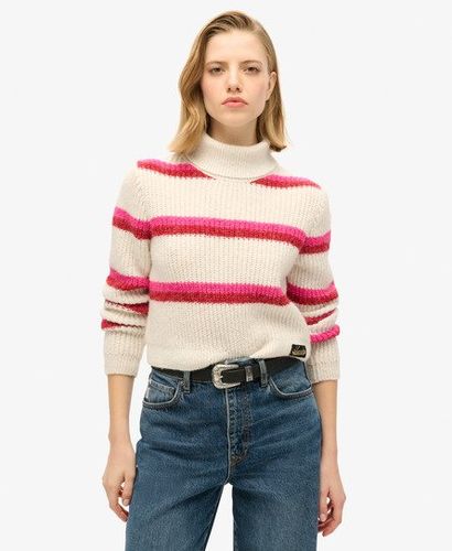 Women's Stripe Cropped Roll Neck Jumper White / Pink Yarrow Stripe - Size: 16 - Superdry - Modalova