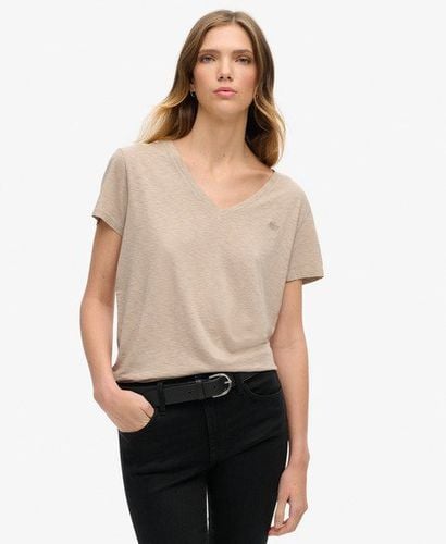 Women's Slub Embroidered V-Neck T-Shirt Brown / String Brown - Size: 8 - Superdry - Modalova