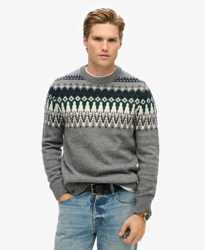 Men's Fairisle Knit Crew Jumper Grey / Grey Marl Multi - Size: Xxl - Superdry - Modalova