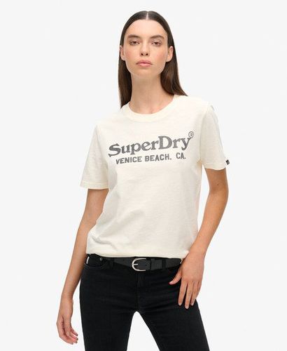 Women's Embellished Metallic Venue Relaxed Crew Neck T-Shirt, Cream, Size: 10 - Superdry - Modalova