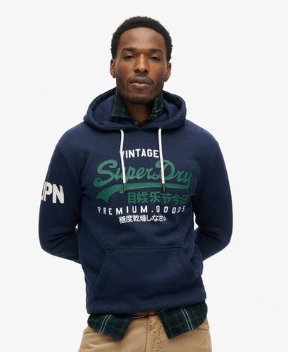 Men's Organic Cotton Vintage Logo Hoodie Dark Blue / Midnight Blue Grit - Size: L - Superdry - Modalova