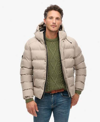 Men's Hooded Tweed Sports Puffer Jacket Beige / Beige Marl - Size: S - Superdry - Modalova