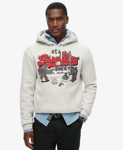 Men's New York Vintage Logo Graphic Hoodie Light Grey / Glacier Grey Marl - Size: L - Superdry - Modalova