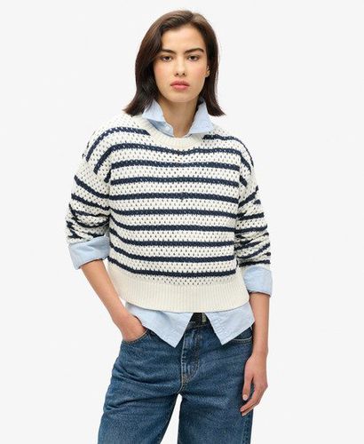 Women's Stripe Crochet Cropped Crew Jumper White / Natural White Stripe - Size: 8 - Superdry - Modalova