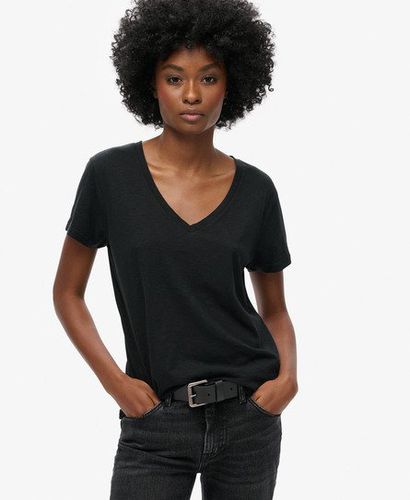 Damen Strukturiertes T-Shirt mit V-Ausschnitt und Stickerei, Größe: 40 - Superdry - Modalova