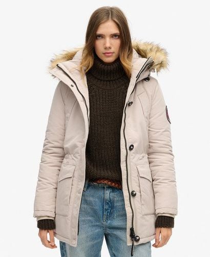 Women's Everest Faux Fur Hooded Parka Coat Beige / Chateau Gray - Size: 10 - Superdry - Modalova