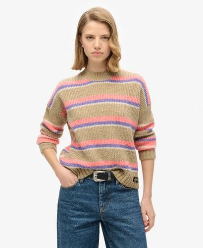 Women's Multi Stripe Crew Jumper Brown/Pink/Blue / Caramel Brown Multi - Size: 10 - Superdry - Modalova