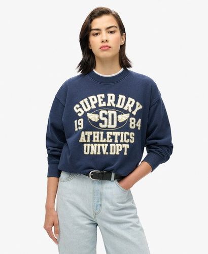 Ladies Classic College Script Loose Sweatshirt, Navy Blue and White, Size: 16 - Superdry - Modalova