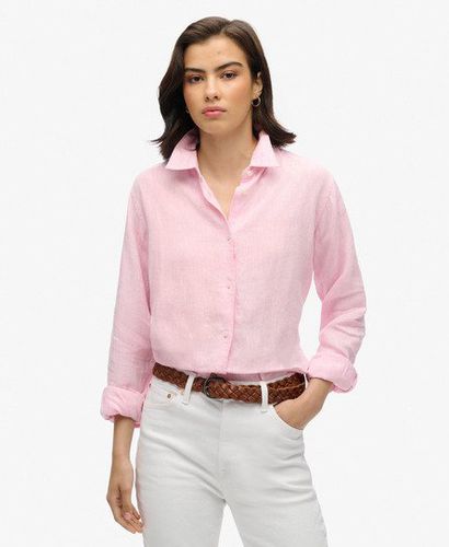 Women's Casual Linen Boyfriend Shirt Pink / Lilac Blush Pink - Size: 10 - Superdry - Modalova