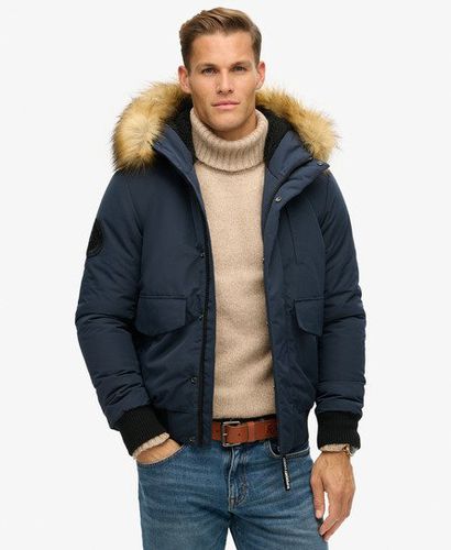 Men's Hooded Everest Puffer Bomber Jacket Navy / Nordic Chrome Navy - Size: L - Superdry - Modalova