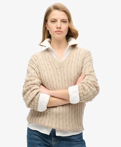 Women's Oversized V Neck Cable Jumper Cream / Oatmeal Beige - Size: 6-8 - Superdry - Modalova