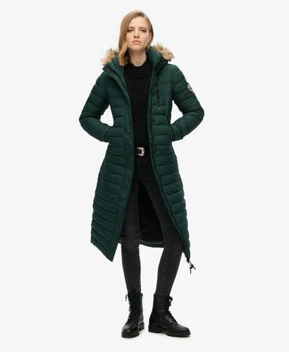 Women's Lange Leichte Steppjacke mit Kapuzenbesatz aus Kunstfell - Größe: 36 - Superdry - Modalova